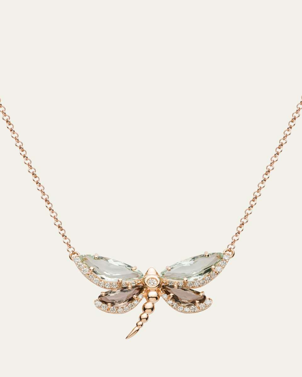 Prasiolite and Quartz Dragonfly Necklace with Diamonds